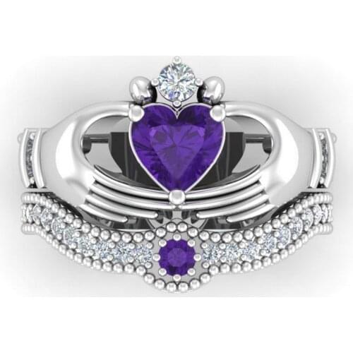 Huitan 2PC Claddagh Ring with Heart Shape Cubic Zircon Irish Classic Engagement Wedding Rings for Women Wholesale Lots Bulk