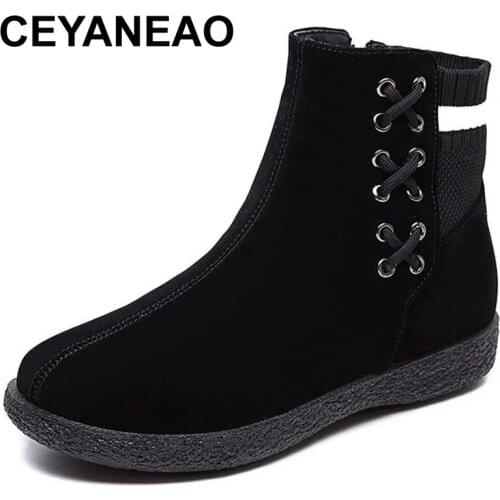CEYANEAO Shoes For Woman Female Shoes Womens Ankle Boots Non-Slip Retro Styles Womens Winter Boots Plus Size Botas Mujer