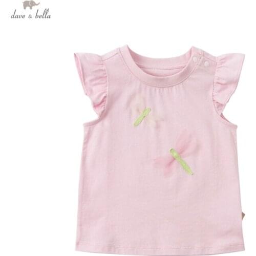 DB17419 dave bella summer baby girls cute cartoon T-shirt children tops girl kids fashion tees