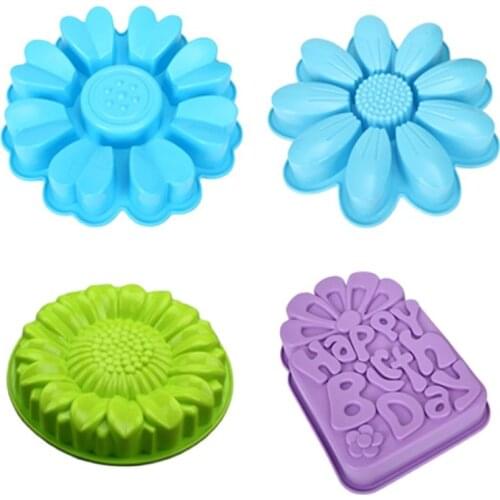 Happy Birthday Flower Baking Pan Nonstick DIY Bakeware Cake Mold Silicone Baking Mould Loaf Pan for Muffin Cake Bread M031