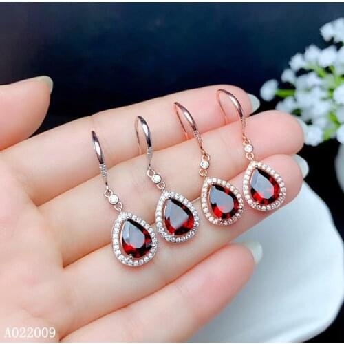 KJJEAXCMY fine jewelry 925 sterling silver inlaid natural garnet earrings popular girl new eardrop support test
