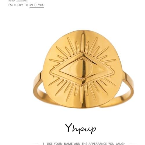 Yhpup 2021 Trendy Eye Ring Stainless Steel 18 K Plated Metal Texture Punk Ring Accessories for Women Statement кольцо женское