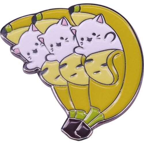 Cooper Enamel Brooch Cartoon Banana Cats Design Animal Collection Jewelry Cowboy Shape Lapel Pin Trinket Cute Clothing Accessory