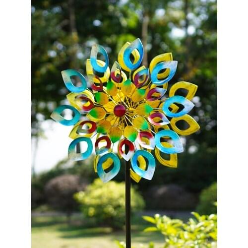 Iron Art Colorful Feather Windmill Garden Decoration Outdoor Colourful360°Rotate Wind Spinner Garden Yard Ornaments Fairy Garden