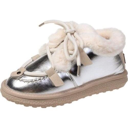 Cute Wool Snow Boots 2020 Winter Fashion Womens Flats Shoes Apricot Black Ankle Boots Dropshipping