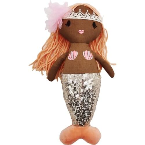 Multiracial Diverse Mermaid Toys Sparkly Sequined Fashion Doll With Lace Hair Band Handmade Rag Toys Princess Stuffed Girl Toys