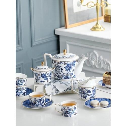 European Bone China Tea Set English Coffee Cup Set Turkish Household Hotel Coffee Shop Palace Style Porcelain Tea Pot and Cup