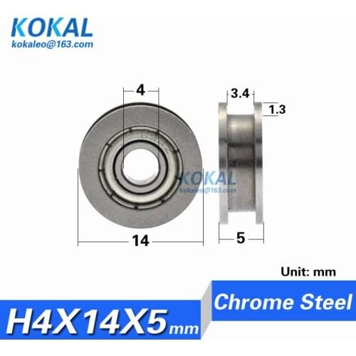 [H0414-5]Free shipping 10PCS U/H grooved metal minisize non-standard guide wire sliding bearing roller wheels 4*14*5mm inner 4mm
