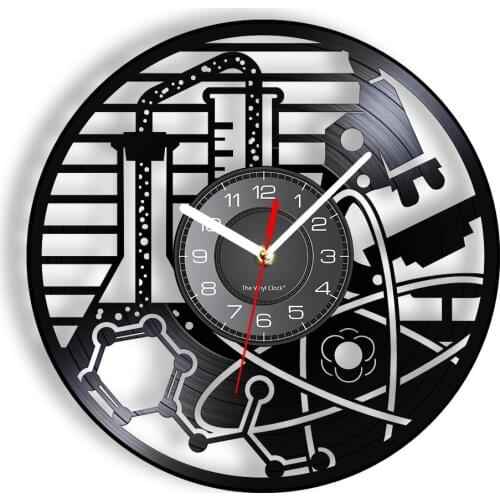 Bioexperiment Wall Clock Made Of Vinyl Record Biologist Experiment Equipment Luminous Wall Watch Lab & Biology School Art Decor
