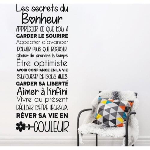 Wall Stickers Les Secrets Du Bonheur French Quotes Decals Wallpaper Vinyl Bedroom Livingroom Decoration Murals RU2410