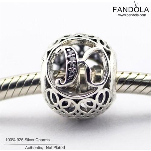 Genuine 925 Sterling Silver Vintage Letter Alphabet Number K Charms Beads Fits Europe Bracelet DIY Jewelry Making