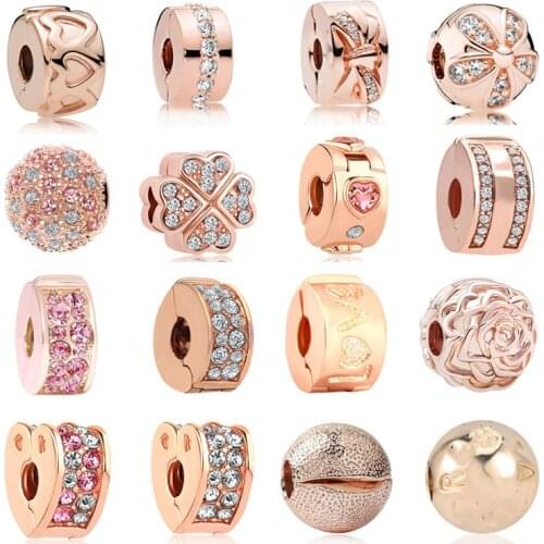 2020 new 4pcs/lot rose gold bow daisy clover round heart clip safey diy bead fit Pandora charms bracelet X073