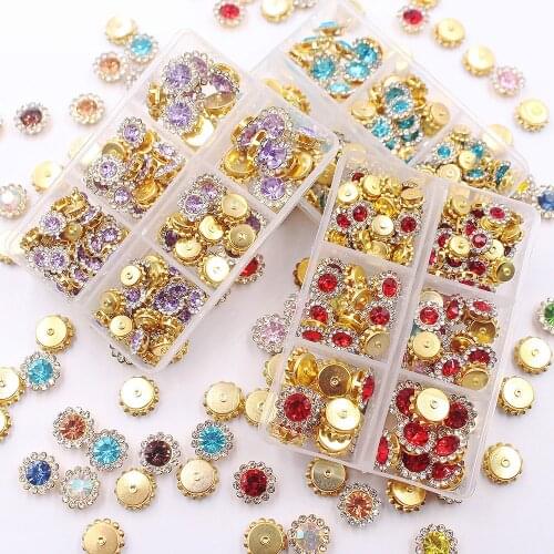 New 6 Grids Lace Claw Rhinestones 100pcs Gold Base Shiny Crystals Stones Beads Fabric Crafts Gems Sewing Rhinestones for Clothes