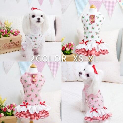 Pet Dog Clothes Dog Dresses Wedding Summer Plaid Rose Princess Pet Costume Yorkshire Bichon Corgi Teddy Poodle Pug Cat Dog Skirt