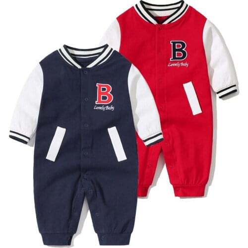 Baby Boys Clothing Autumn Baby Long Sleeve Romper 95% Cotton Climbing Suit Baseball America Style Newborn Baby Clothes 0-24m