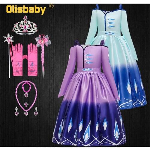 Elsa 2 Girls Elsa Dress Halloween Princess Anna Costume Child Snow Queen Purple Light Blue Long Sleeve Shoulderless Dresses
