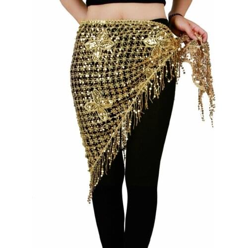 Belly Dance Hip Scarf Stretchy Long Tassel Triangle Sequin Belly Dancing Costume Belt Shawl Accessories Hand Crochet 10 Colors X