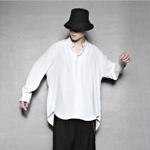 Matching collar, v Neck, easy-to-wear, loose fitting, simple white shirt, couples long sleeve shirt