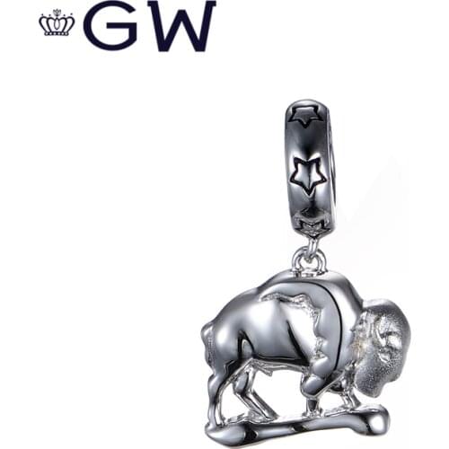 GW Pendant Cow 925 Sterling Silver American Buffalo Beads Fit Original GW Charm Bracelet DIY Jewelry Gift