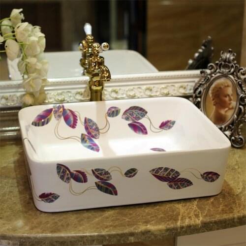 Rectangular shape Europe style china washbasin sink Jingdezhen Art Counter Top ceramic bathroom sink china antique ceramic sink