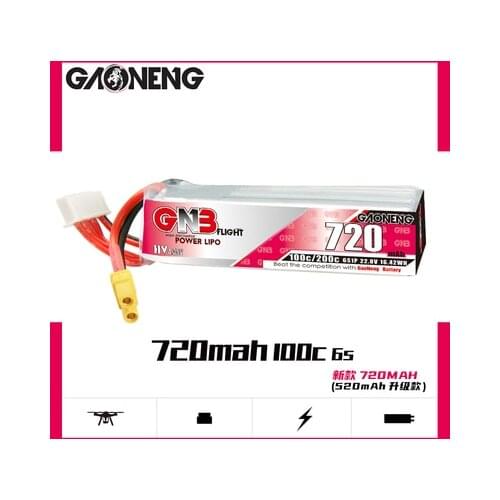GNB 720mAh 22.2V 6S 100C HV XT30 Plug Lipo Battery Connector for RC FPV Racing Drone Tinywhoop Frame Kit Tinywhoop Spare Parts