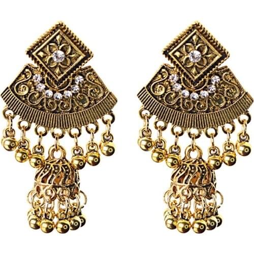 Retro Bollywood Oxidized Earrings Women Ethnic Afghan Geometric Bells Tassel Jhumka Indian Earrings Tribal Wedding Jewelry