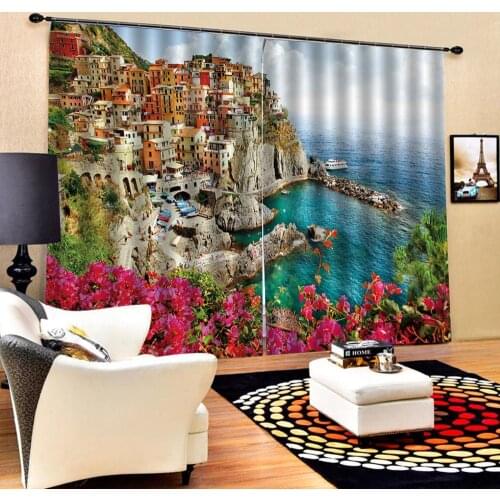 Custom curtains Beautiful Photo Fashion Customized 3D Curtains seaside curtains high building curtains