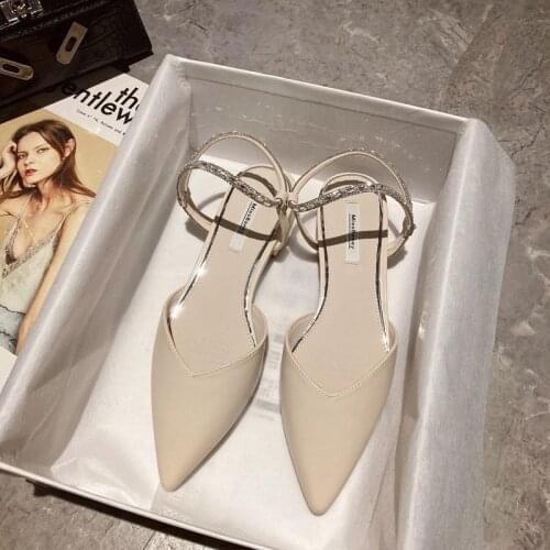Gradient Color Pointed Toe Sandals 2021 Spring and Summer New French Girl Wild One-word Buckle Belt Net Red Hollow Women Sandals