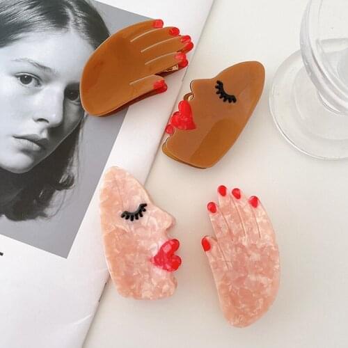 European and American Ins Wind Horsetail Hairpin Macaron Color Palm Face Plate Hair Catch Clip Headdress Fun and Funny Acrylic