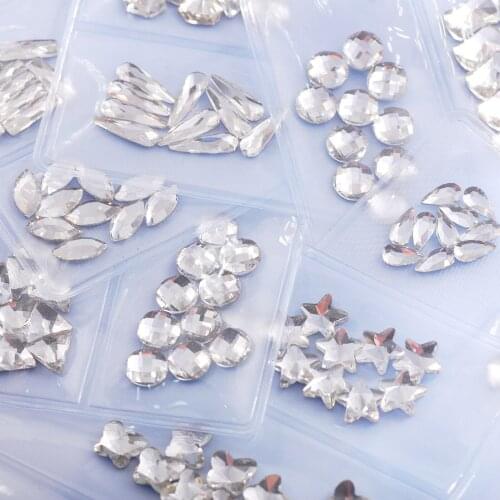 60Pcs Nail Gems White Color 6 Shapes Glass Rhinestones 3D Diamond Jewelry Accessories For Nail Art Decorations