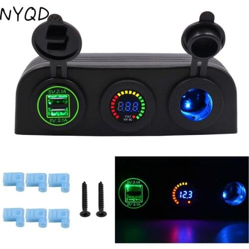 NYQD Waterproof Dual USB Vehicle DC 12-24V Car Charger Car Cigarette Lighter Socket 12V USB 4.2A Power Adapter Charger Voltmeter