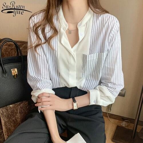 Women Blouse Autumn New 2021 Casual Plus Size Long Sleeve Loose Chiffon Striped Shirts Women Button Cardigan Ladies Tops 10682