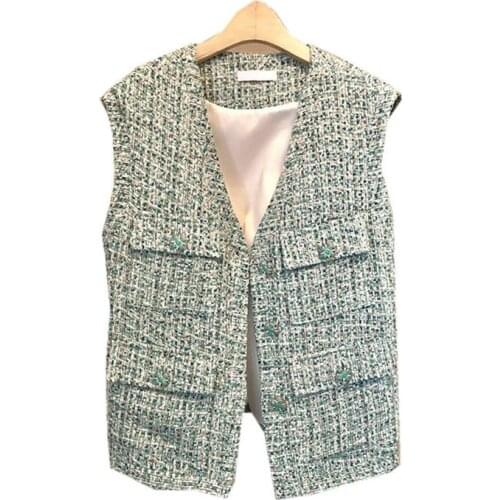 Spring Autumn New French Women Plaid Tweed Vest Jacket Designer Casual Tops Outerwears