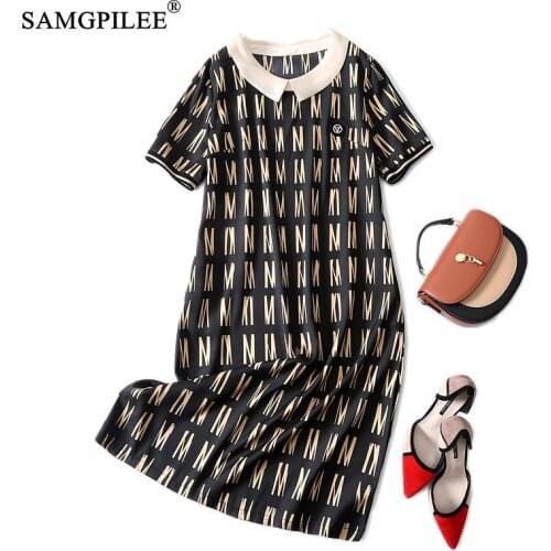 Dresses For Women Casual 2021 New A-line Letter Pattern Short Sleeve Pockets Peter Pan Collar Korean Style Vintage Dress Woman