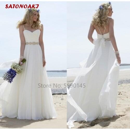 Simple Beach Chiffon Wedding Dress 2020 Spaghetti Straps A Line White Boho Bridal Gown Plus Size Vestido De Novia Robe Mariage