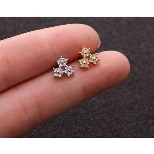 1PC 16G Stainless Steel Cz Triangle Flower Piercing Earrings Tragus Helix Cartilage Rook Jewelry Nose Stud body jewelry