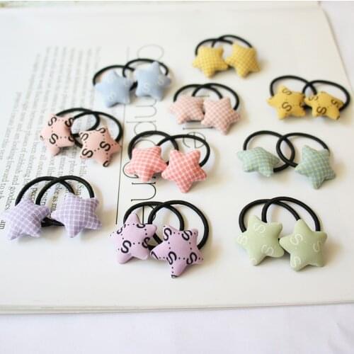 2pcs Plaid Star Elastic Hair Bands Letters Rubber Band Hair Ties for Little Girls Hair Rope Gum Kids Ponytail Holder Accessories
