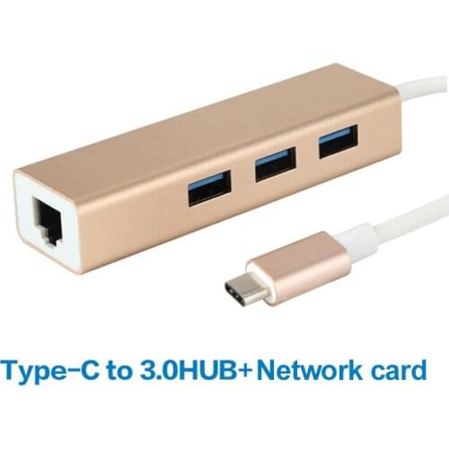 3 Ports USB 3.0 Hub USB 3.1 Type-C Male To 10/100/1000Mbps Gigabit Ethernet LAN Network Card RJ45 Adapter For Macbook