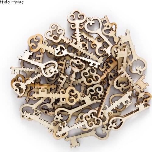 30pcs key Shape Wooden Chips for Embellishments Scrapbooking Wedding Party Home Decorative Buttons Handwork Accessories 40x16mm