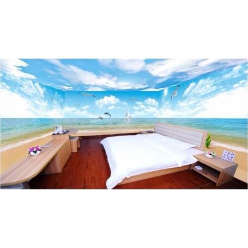 3d room wallpaper custom photo Blue sky white clouds seaside dolphins house background 3d wall murals wallpaper for walls 3 d