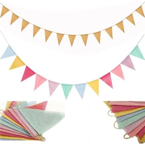 4M Colorful Birthday Bunting Banners Jute Linen Flags Pennant Wall Hanging Wedding Hanging Banner DIY Party Garland Decor DGU42