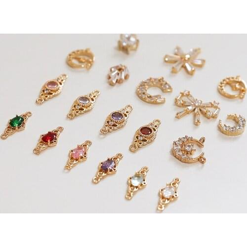 4pcs Vintage inlaid zirconium Earrings Women palace double hanging leaves moon stars snowflakes diy jewelry accessories