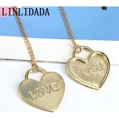 5Pcs, Cubic Zirconia Heart Womens Pendant, Heart Lock Shaped Jewelry, Gold Color Necklaces Pendants
