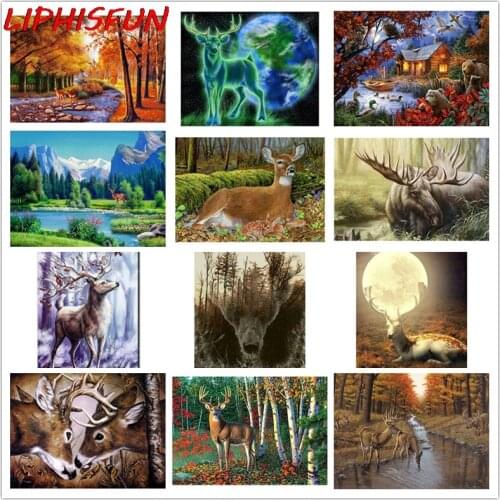 5D Diy Diamond Painting Deer Animal Forest Full Drill Square/Round Rhinestone Diamond Embroidery Scenery Cross Stitch Home Decor