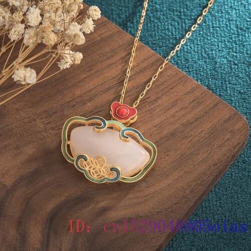 White Jade Ruyi Pendant Necklace Gifts Jewelry Chalcedony Agate Gemstone Crystal Charm Zircon 925 Silver Women Natural Amulet