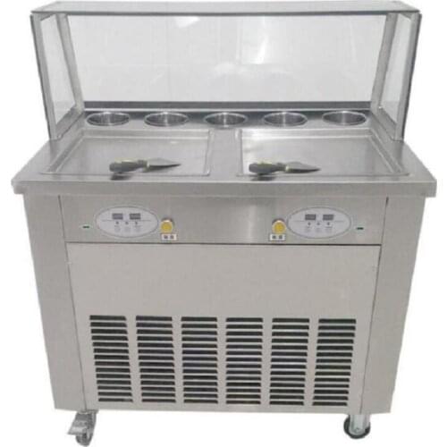 Free shipping by sea 110V 220v double square pans with 5 topping tanks of fried ice cream roll machine with R410A Refrigerant