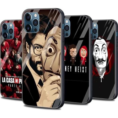 Money Heist House Paper Smartphone Glass Cover For iPhone 12 Mini 11 Pro X XS Max XR 8 7 6 6S Plus SE Protective Shell Capa Case