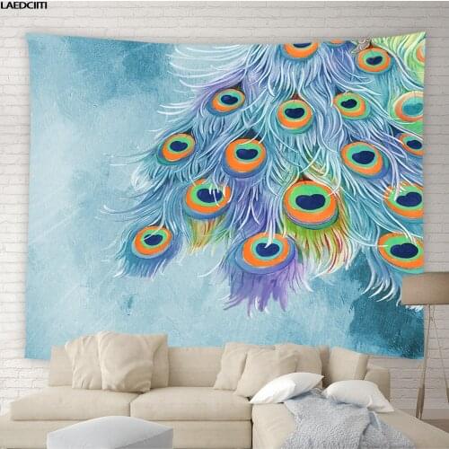 Colorful Peacocks Feather Tapestry Bohemian Floral Pattern Background Wall Hanging Cloth Watercolor Art Living Room Home Decor