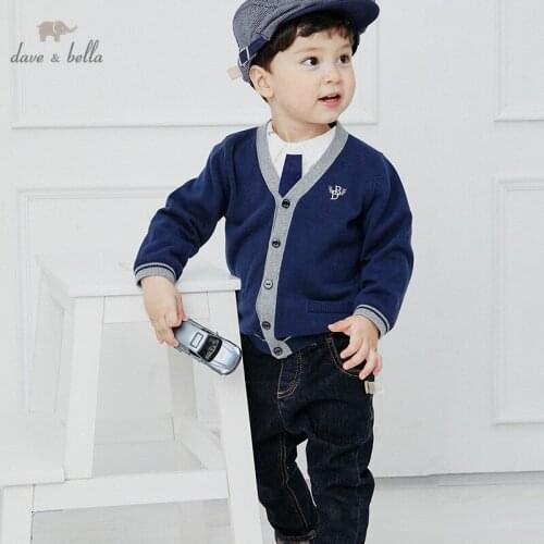 DB14894 dave bella autumn infant baby boys fashion letter striped cardigan kids toddler coat children handsome knitted sweater