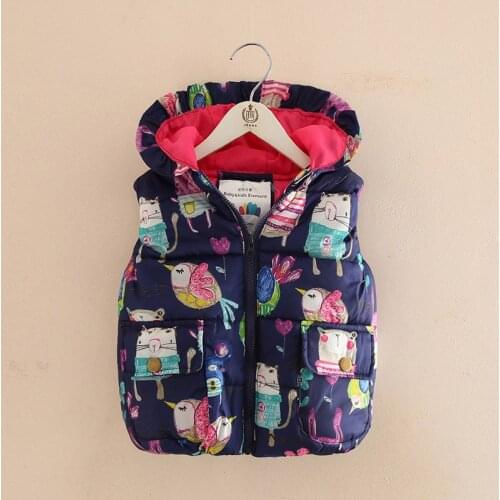 2018 Cold Winter Warm Fashion 2 3-10 Years ChildrenS Christmas thickening Outwear Doodle Print Kids Baby Girl Sweet Hooded Vest